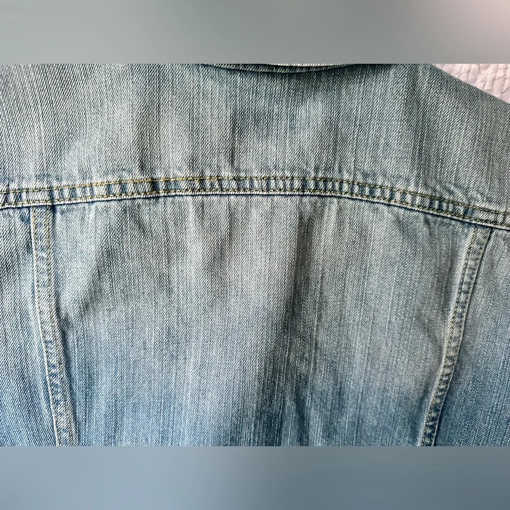 Chaps Mixed Media Denim Jacket Gray Terry Sleeves Size L